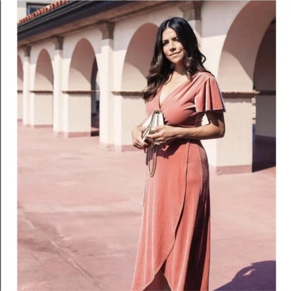 BHLDN by ANTHROPOLOGIE Dusty Rose Pink Velvet Thrive Wrap Midi Dress - Picture 2 of 16